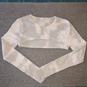 Zara Cream Tie-Dye Cropped Long Sleeve Top
